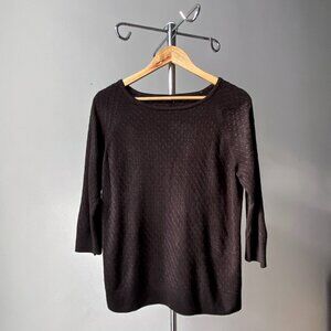 ❄️Black Waffle Textured Knit Top with 3/4 Sleeves